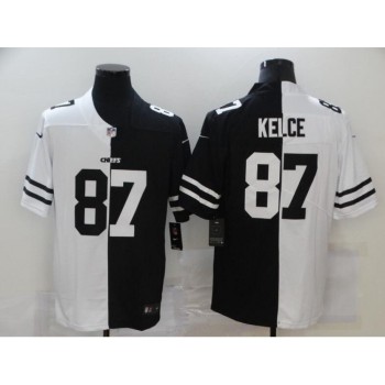Men's Kansas City Chiefs #87 Travis Kelce Black & White Split Limited Stitched Jersey Men's Kansas City Chiefs #87 Travis Kelce Black & White Split Limited Stitched Jersey