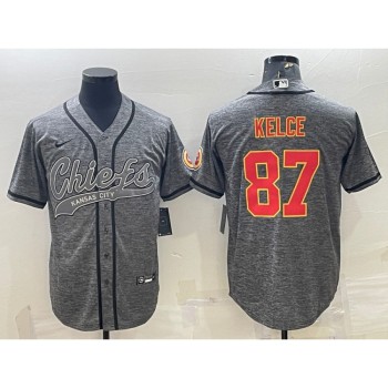 Men's Kansas City Chiefs #87 Travis Kelce Grey With Patch Cool Base Stitched Baseball Jersey Men's Kansas City Chiefs #87 Travis Kelce Grey With Patch Cool Base Stitched Baseball Jersey