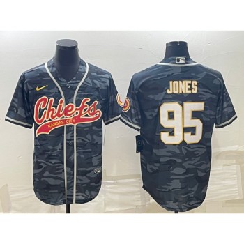 Men's Kansas City Chiefs #95 Chris Jones Grey Camo With Patch Cool Base Stitched Baseball Jersey Men's Kansas City Chiefs #95 Chris Jones Grey Camo With Patch Cool Base Stitched Baseball Jersey