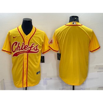 Men's Kansas City Chiefs Blank Gold With Patch Cool Base Stitched Baseball Jersey Men's Kansas City Chiefs Blank Gold With Patch Cool Base Stitched Baseball Jersey