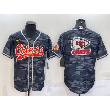 Men's Kansas City Chiefs Blank Grey Camo Team Big Logo With Patch Cool Base Stitched Baseball Jersey Men's Kansas City Chiefs Blank Grey Camo Team Big Logo With Patch Cool Base Stitched Baseball Jersey