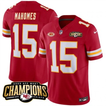 Men's Kansas City Chiefs #15 Patrick Mahomes Red 2023 F.U.S.E. AFC West Champions With  Men's Kansas City Chiefs #15 Patrick Mahomes Red 2023 F.U.S.E. AFC West Champions With
