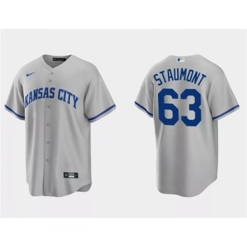 Men's Kansas City Royals #63 Josh Staumont Grey Cool Base Stitched Baseball Jersey