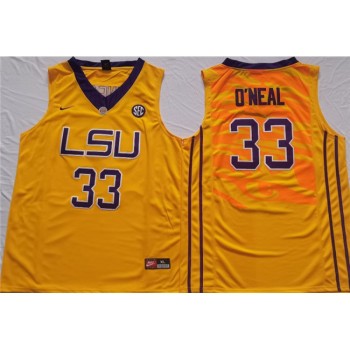 Men's LSU Tigers #33 Shaquille O'Neal Yellow Stitched Jersey Men's LSU Tigers #33 Shaquille O'Neal Yellow Stitched Jersey
