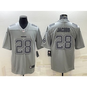 Men's Las Vegas Raiders #28 Josh Jacobs Grey Atmosphere Fashion With Patch Stitched Jersey