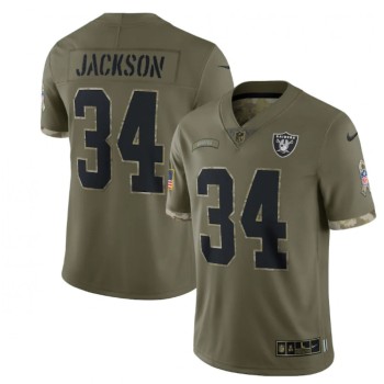 Men's Las Vegas Raiders #34 Bo Jackson Olive 2022 Salute To Service Limited Stitched Jersey Men's Las Vegas Raiders #34 Bo Jackson Olive 2022 Salute To Service Limited Stitched Jersey