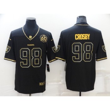 Men's Las Vegas Raiders #98 Maxx Crosby Black/Gold With 60th Anniversary Patch Vapor Limited Stitched Jersey