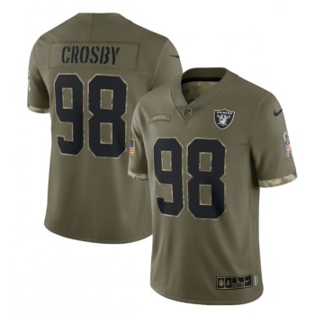 Men's Las Vegas Raiders #98 Maxx Crosby Olive 2022 Salute To Service Limited Stitched Jersey Men's Las Vegas Raiders #98 Maxx Crosby Olive 2022 Salute To Service Limited Stitched Jersey