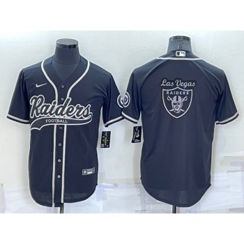 Men's Las Vegas Raiders Black Team Big Logo With Patch Cool Base Stitched Baseball Jersey Men's Las Vegas Raiders Black Team Big Logo With Patch Cool Base Stitched Baseball Jersey