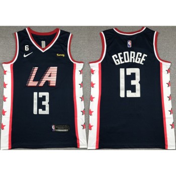 Men's Los Angeles Clippers #13 Paul George Navy 2022/23 City Edition With NO.6 Patch Stitched Jersey