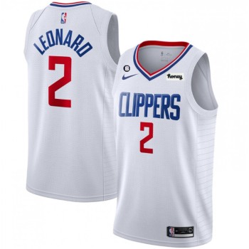 Men's Los Angeles Clippers #2 Kawhi Leonard White With NO.6 Patch Stitched Jersey