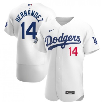 Men's Los Angeles Dodgers #14 Kike Hernandez White 2020 World Series Bound stitched Jersey
