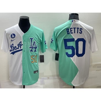 Men's Los Angeles Dodgers #50 Mookie Betts 2022 All-Star White/Green Cool Base Stitched Baseball Jersey