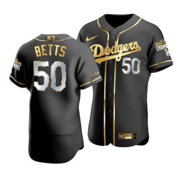 Men's Los Angeles Dodgers #50 Mookie Betts Black/Gold Edition Championship Flex Base Stitched jersey