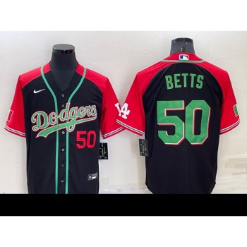 Men's Los Angeles Dodgers #50 Mookie Betts Red/Black Cool Base Stitched Baseball Jersey