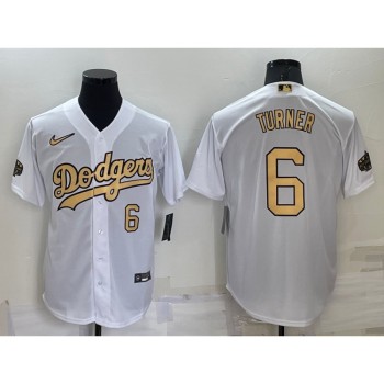 Men's Los Angeles Dodgers #6 Trea Turner 2022 All-Star White Cool Base Stitched Baseball Jersey