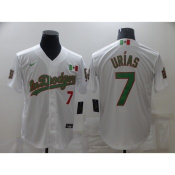Men's Los Angeles Dodgers #7 Julio Urias White/Green Cool Base Stitched Baseball Jersey