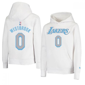 Men's Los Angeles Lakers #0 Russell Westbrook 2021 White Pullover Hoodie Men's Los Angeles Lakers #0 Russell Westbrook 2021 White Pullover Hoodie