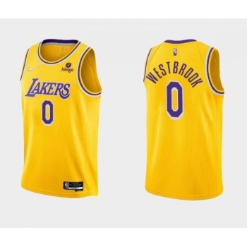 Men's Los Angeles Lakers #0 Russell Westbrook 75th Anniversary Yellow Stitched Basketball Jersey Men's Los Angeles Lakers #0 Russell Westbrook 75th Anniversary Yellow Stitched Basketball Jersey