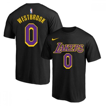 Men's Los Angeles Lakers #0 Russell Westbrook Black/Purple Basketball T-Shirt Men's Los Angeles Lakers #0 Russell Westbrook Black/Purple Basketball T-Shirt