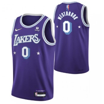 Men's Los Angeles Lakers #0 Russell Westbrook Purple 2021 City Edition 75th Anniversary Stitched Jersey