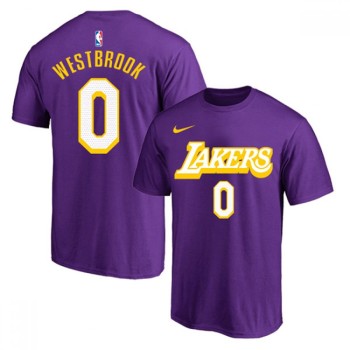 Men's Los Angeles Lakers #0 Russell Westbrook Purple Basketball T-Shirt Men's Los Angeles Lakers #0 Russell Westbrook Purple Basketball T-Shirt