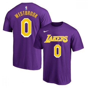 Men's Los Angeles Lakers #0 Russell Westbrook Purple/Yellow Basketball T-Shirt Men's Los Angeles Lakers #0 Russell Westbrook Purple/Yellow Basketball T-Shirt