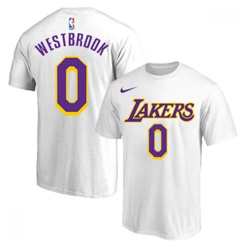Men's Los Angeles Lakers #0 Russell Westbrook White Basketball T-Shirt Men's Los Angeles Lakers #0 Russell Westbrook White Basketball T-Shirt