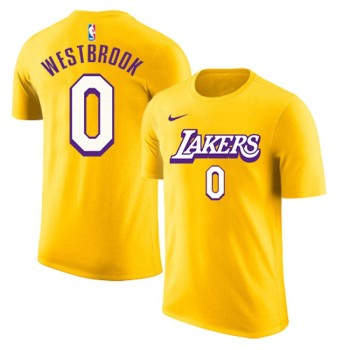 Men's Los Angeles Lakers #0 Russell Westbrook Yellow Basketball T-Shirt Men's Los Angeles Lakers #0 Russell Westbrook Yellow Basketball T-Shirt