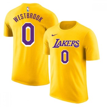 Men's Los Angeles Lakers #0 Russell Westbrook Yellow/Purple Basketball T-Shirt Men's Los Angeles Lakers #0 Russell Westbrook Yellow/Purple Basketball T-Shirt