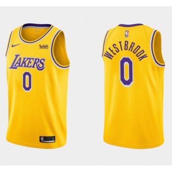 Men's Los Angeles Lakers #0 Russell Westbrook Yellow Stitched Basketball Jersey