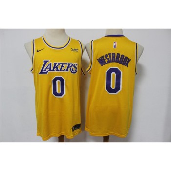 Men's Los Angeles Lakers #0 Russell Westbrook Yellow Stitched Basketball Jersey Men's Los Angeles Lakers #0 Russell Westbrook Yellow Stitched Basketball Jersey