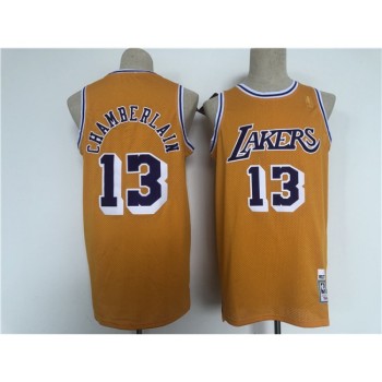 Men's Los Angeles Lakers #13 Wilt Chamberlain Yellow Hardwood Classics Stitched Jersey Men's Los Angeles Lakers #13 Wilt Chamberlain Yellow Hardwood Classics Stitched Jersey