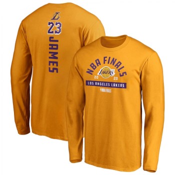 Men's Los Angeles Lakers #23 LeBron James 2020 Gold Finals Bound Name & Number Long Sleeve T-Shirt Men's Los Angeles Lakers #23 LeBron James 2020 Gold Finals Bound Name & Number Long Sleeve T-Shirt