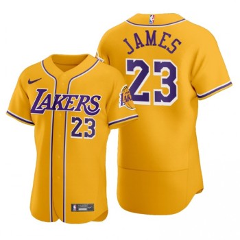 Men's Los Angeles Lakers #23 LeBron James 2020 Gold NBA X MLB Crossover Edition Stitched Jersey Men's Los Angeles Lakers #23 LeBron James 2020 Gold NBA X MLB Crossover Edition Stitched Jersey