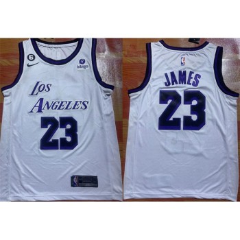 Men's Los Angeles Lakers #23 LeBron James 2022/23 White With NO.6 Patch Stitched Basketball Jersey Men's Los Angeles Lakers #23 LeBron James 2022/23 White With NO.6 Patch Stitched Basketball Jersey