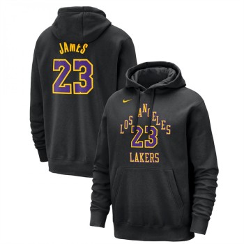 Men's Los Angeles Lakers #23 LeBron James Black 2023/24 City Edition Name & Number Pullover Hoodie Men's Los Angeles Lakers #23 LeBron James Black 2023/24 City Edition Name & Number Pullover Hoodie