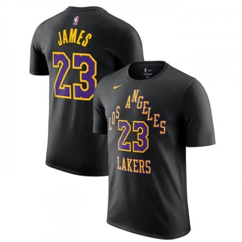 Men's Los Angeles Lakers #23 LeBron James Black 2023/24 City Edition Name & Number T-Shirt Men's Los Angeles Lakers #23 LeBron James Black 2023/24 City Edition Name & Number T-Shirt