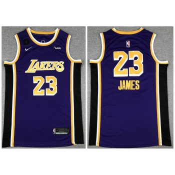 Men's Los Angeles Lakers #23 LeBron James Purple With KB Patch Stitched Jersey Men's Los Angeles Lakers #23 LeBron James Purple With KB Patch Stitched Jersey