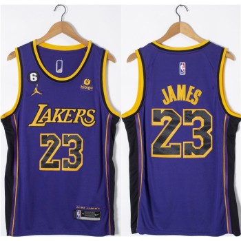 Men's Los Angeles Lakers #23 LeBron James Purple With NO.6 Patch Stitched Basketball Jersey