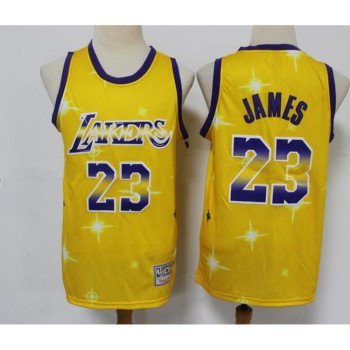 Men's Los Angeles Lakers #23 LeBron James Swingman Gold Classic Airbrush Stitched Jersey Men's Los Angeles Lakers #23 LeBron James Swingman Gold Classic Airbrush Stitched Jersey