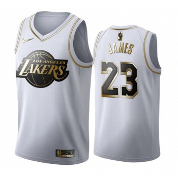 Men's Los Angeles Lakers #23 LeBron James White 2019 Golden Edition Stitched NBA Jersey