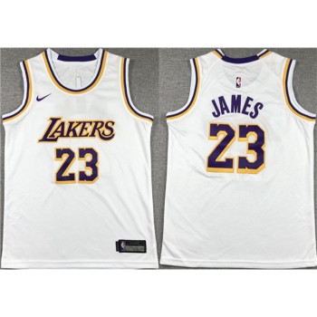Men's Los Angeles Lakers #23 LeBron James White Stitched Basketball Jersey