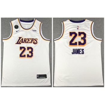 Men's Los Angeles Lakers #23 LeBron James White With KB Patch Stitched Jersey Men's Los Angeles Lakers #23 LeBron James White With KB Patch Stitched Jersey