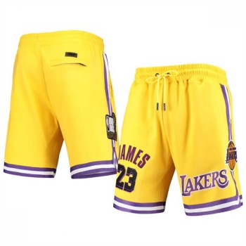 Men's Los Angeles Lakers #23 LeBron James Yellow Shorts Men's Los Angeles Lakers #23 LeBron James Yellow Shorts