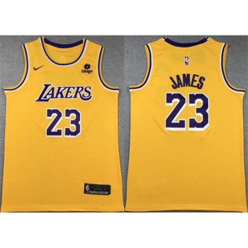 Men's Los Angeles Lakers #23 LeBron James Yellow Stitched Basketball Jersey Men's Los Angeles Lakers #23 LeBron James Yellow Stitched Basketball Jersey