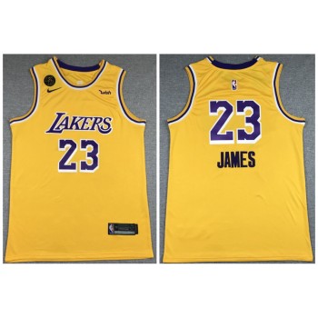 Men's Los Angeles Lakers #23 LeBron James Yellow With KB Patch Stitched Jersey Men's Los Angeles Lakers #23 LeBron James Yellow With KB Patch Stitched Jersey