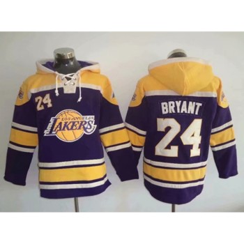 Men's Los Angeles Lakers #24 Kobe Bryant Purple Lace-Up Pullover Hoodie Men's Los Angeles Lakers #24 Kobe Bryant Purple Lace-Up Pullover Hoodie
