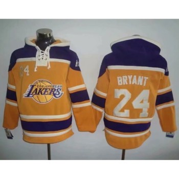Men's Los Angeles Lakers #24 Kobe Bryant Yellow Lace-Up Pullover Hoodie Men's Los Angeles Lakers #24 Kobe Bryant Yellow Lace-Up Pullover Hoodie