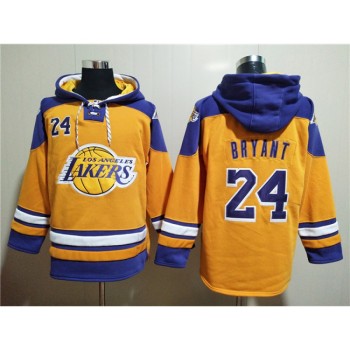 Men's Los Angeles Lakers #24 Kobe Bryant Yellow Lace-Up Pullover Hoodie Men's Los Angeles Lakers #24 Kobe Bryant Yellow Lace-Up Pullover Hoodie